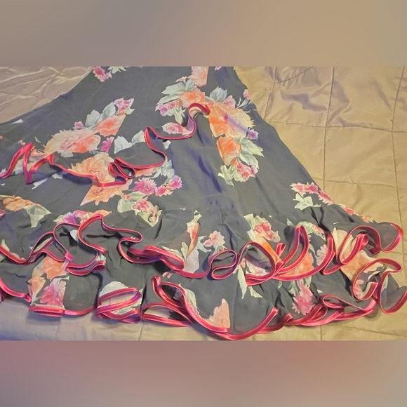 Slate & Magenta Floral Flamenco Dress Handmade in Spain-zipper,v-neck,longsleeve - Picture 13 of 16